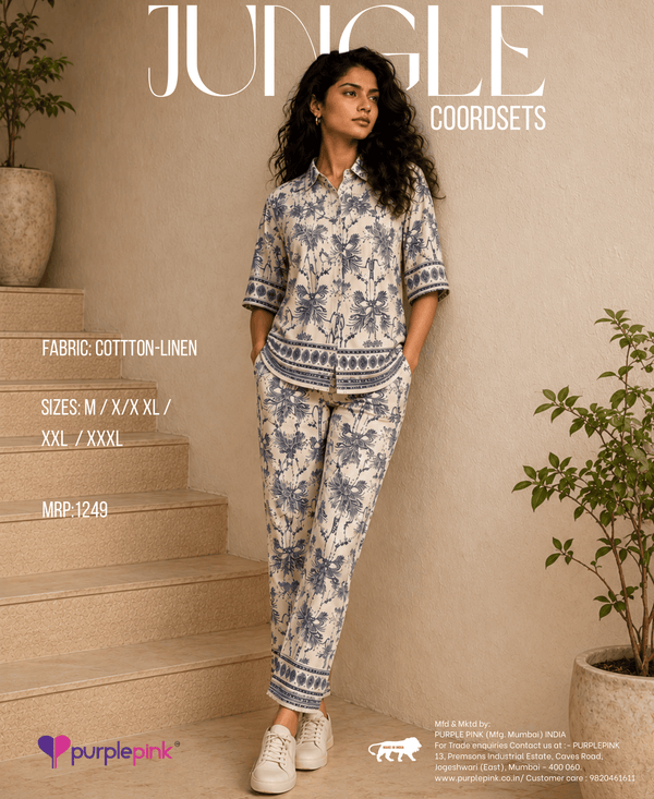 Ivory & Blue Floral Printed Cotton Co-Ord Set
