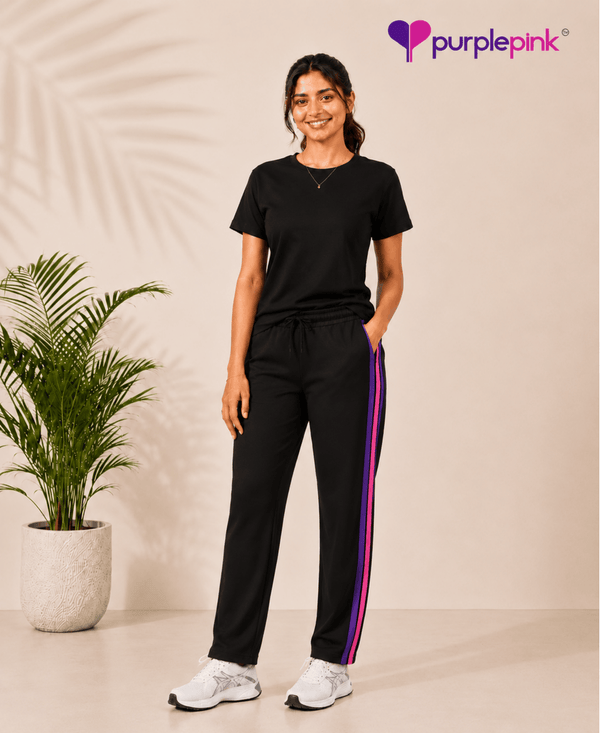 Purple Pink Side Stripe Track Pants