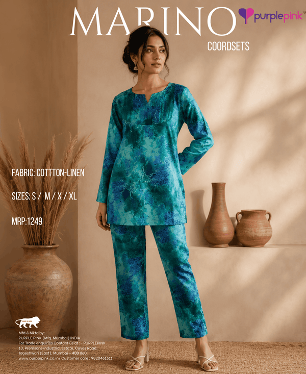 Teal Blue Abstract Printed Co-ord Set