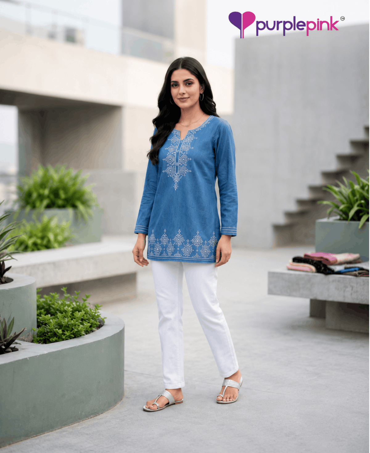 Azure Elegance Embroidered Co-Ord Set