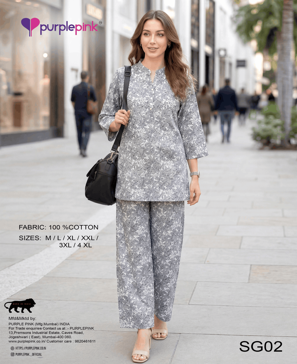 Grey & White Floral Printed Cotton Co-Ord Set
