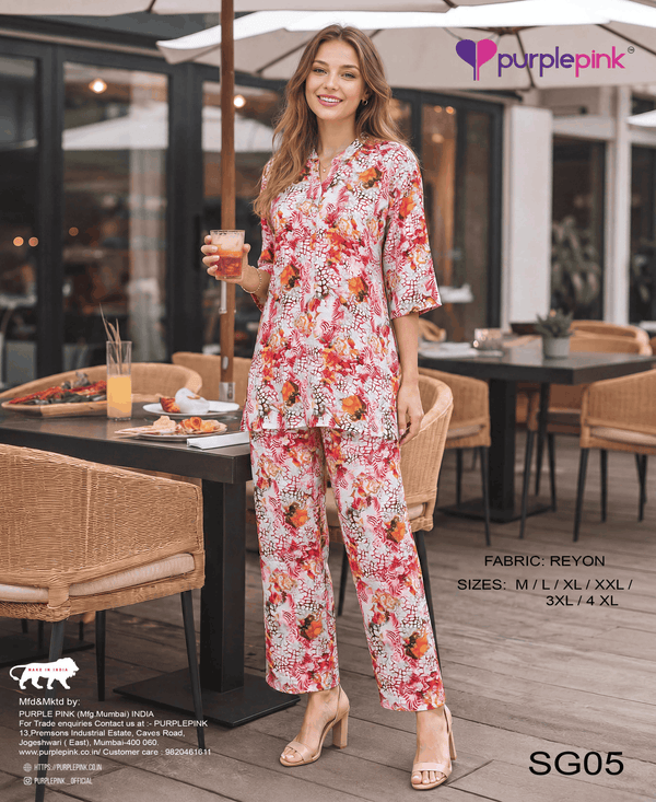 Coral Floral Printed Tunic & Straight-Leg Co-Ord Set