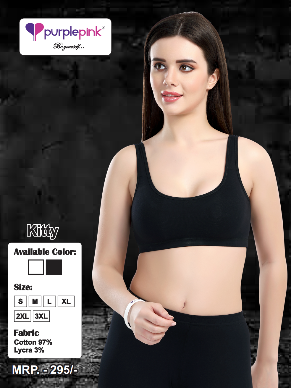Kitty Black Cotton Lycra Cami Bra Top