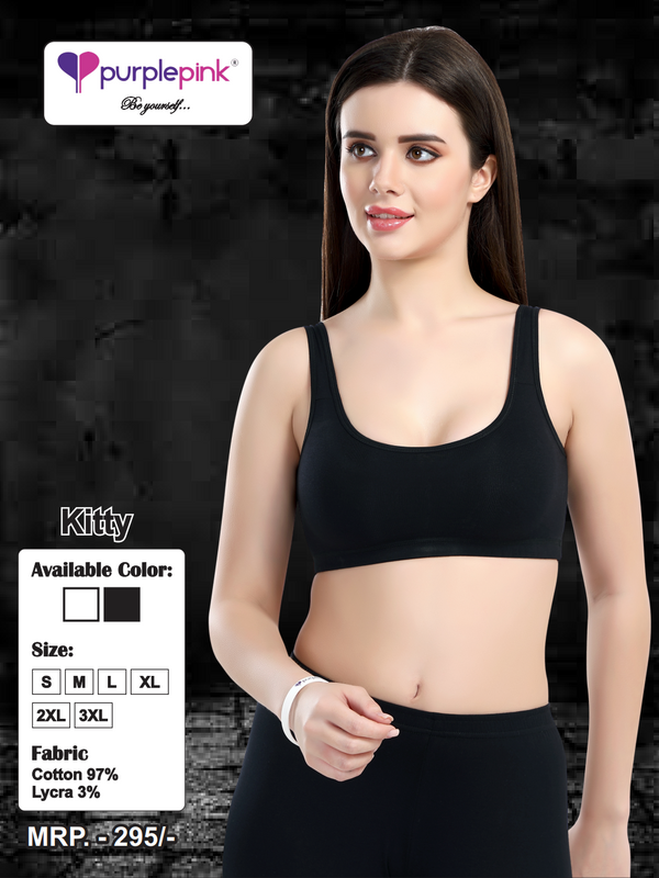 Kitty Black Cotton Lycra Cami Bra Top